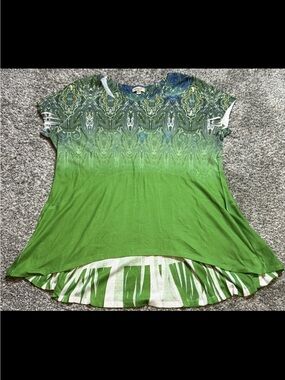 ONE WORLD Green Ombre Printed Short Sleeve Tunic